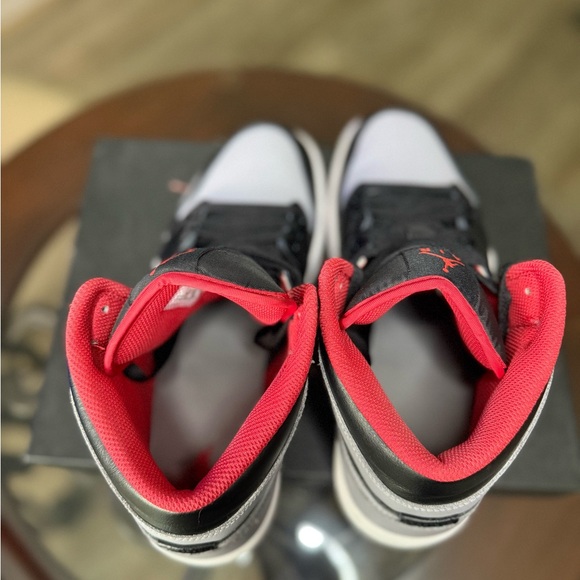 Nike Air Jordan1 mid Black and Gray Sneakers with Red Accents - Picture 5 of 9